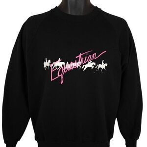 Vintage Equestrian Sweatshirt Mens Size Large Black 80s Horses Dressage USA